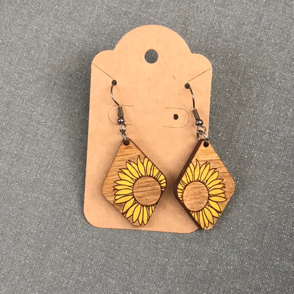 Sunflower Laser cut wood earrings